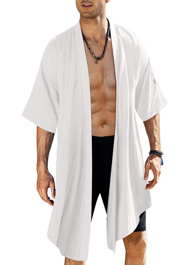 COOFANDY Men's Long Cardigan Cotton Kimono Robe Lightweight Casual Beach Drape Cape - Image 1